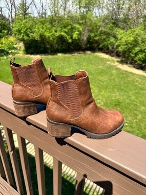 MIA Brown Chelsea Ankle Boots with Stacked Heel